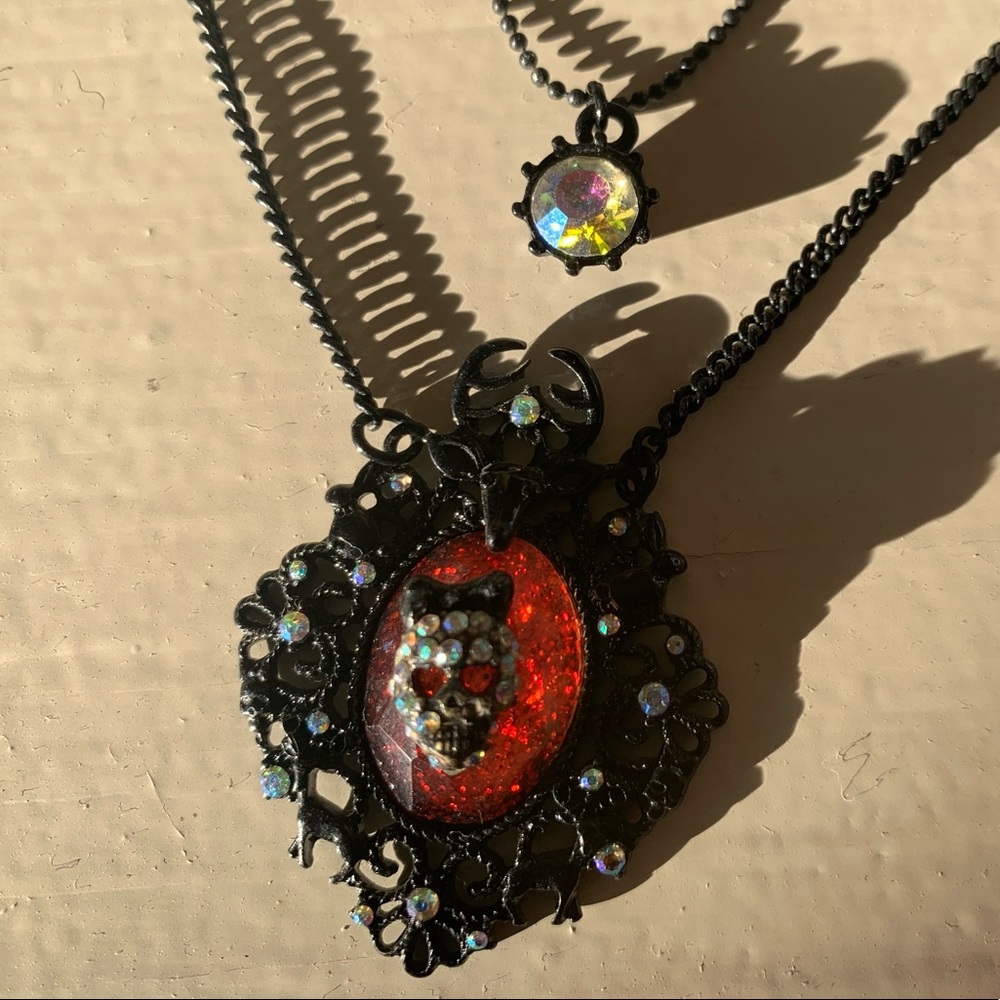 Betsey Johnson dark forest retired skull and forest animal necklace